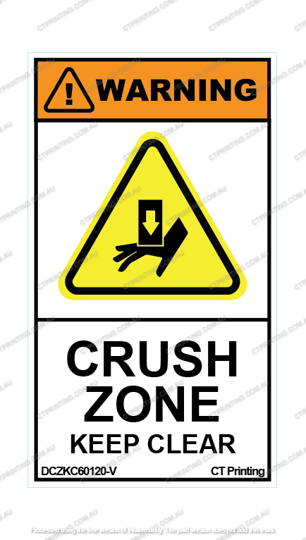 Warning Crush Zone Keep Clear Sticker
