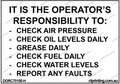 Operator's Responsibilities Sticker